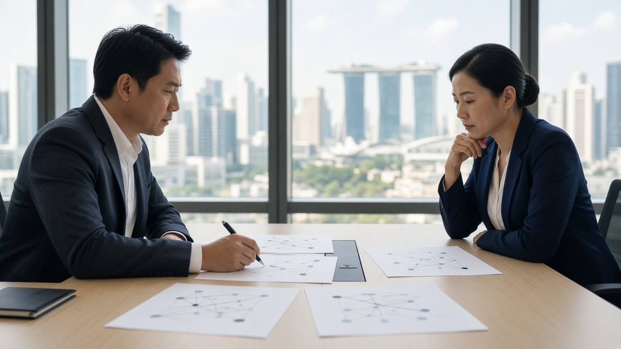 Working session overlooking the Singapore skyline